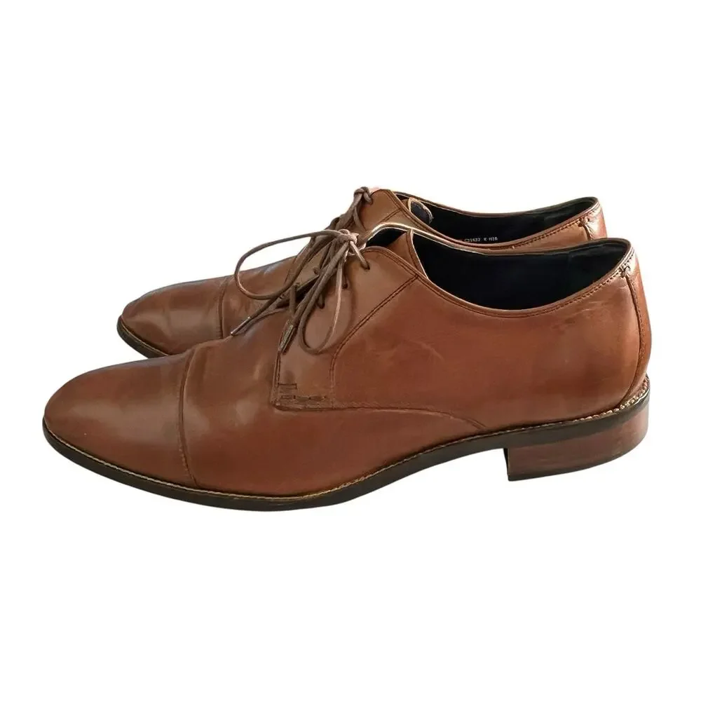 Cole Haan Grand.OS Lenox Hill Leather Dress Shoe Sz 13 Wide Cognac Cap Toe Derby